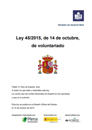 Ver Ley 45/2015 de Voluntariado (en Lectura Fácil)