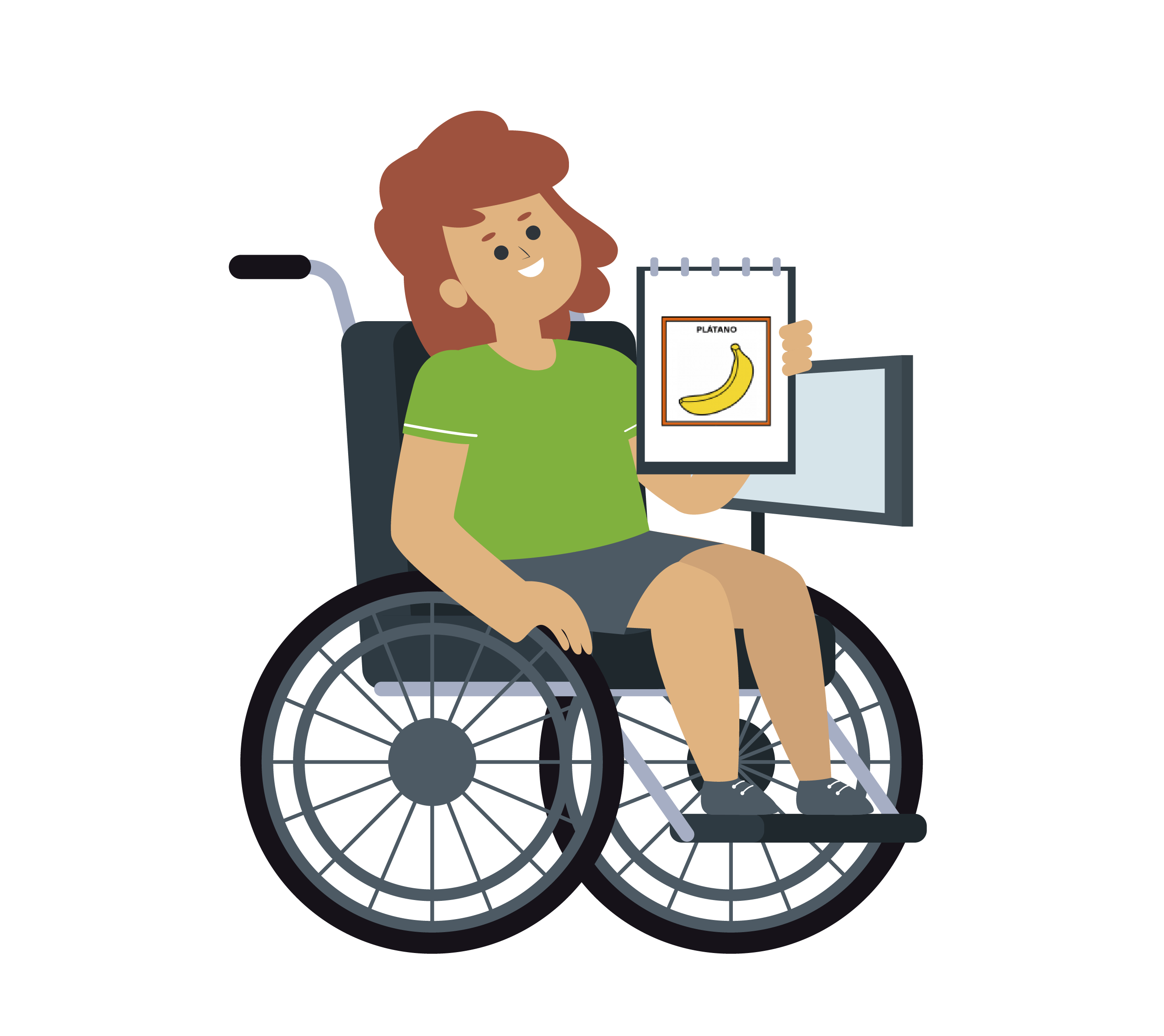 ilustración dibujo parálisis cerebral pictograma comunicador silla de ruedas