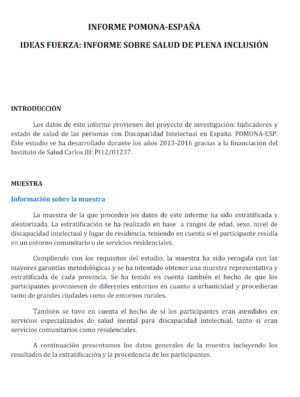 Ver Informe sobre indicadores y estado de salud de las personas con discapacidad intelectual en España. POMONA-ESP (ideas fuerza)