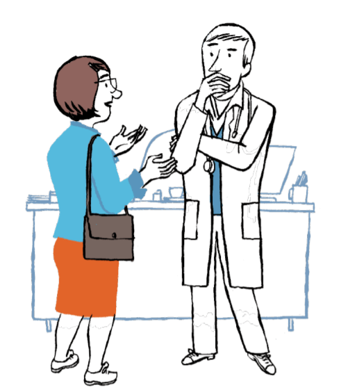 ilustración una mujer habla con un doctor dincat