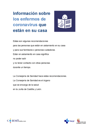 Ver Información para enfermos de coronavirus que están en aislamiento en casa. Lectura fácil