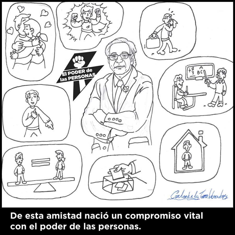 Plena inclusión se suma al homenaje de INICO a su director Enrique Galván, con unas viñetas dibujadas por su compañero en GADIR y la Plataforma de representantes, Carlos de la Torre.