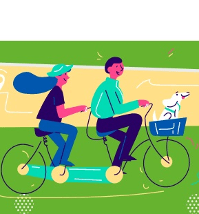 píldora asistencia personal ilustración tándem bici bicicleta