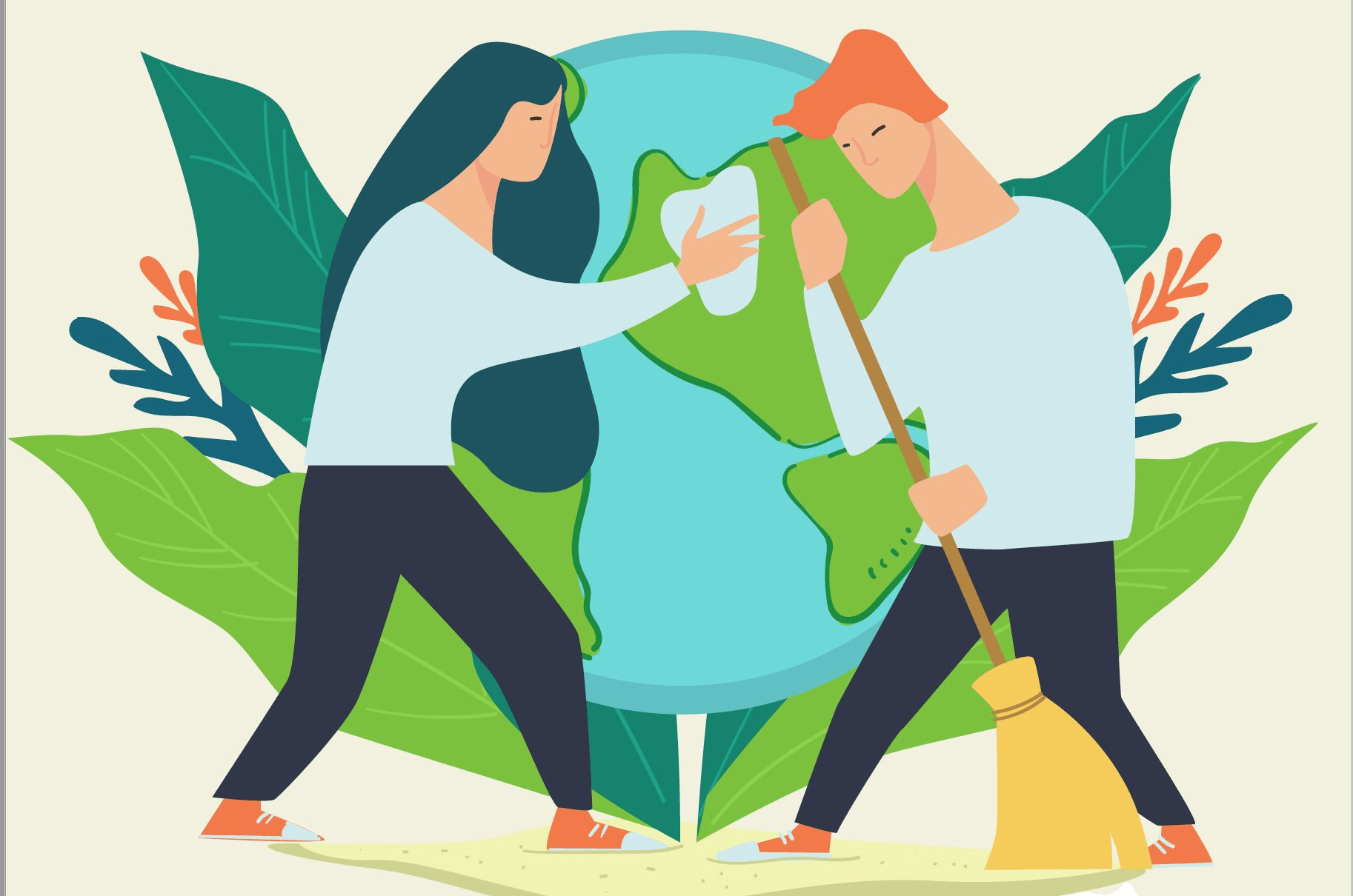 JUEVES con más sentido ilustración personas limpiando planeta