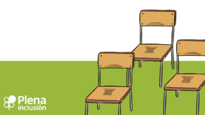 ilustración notiweb ciclo educación sillas de aula y logo Plena inclusión