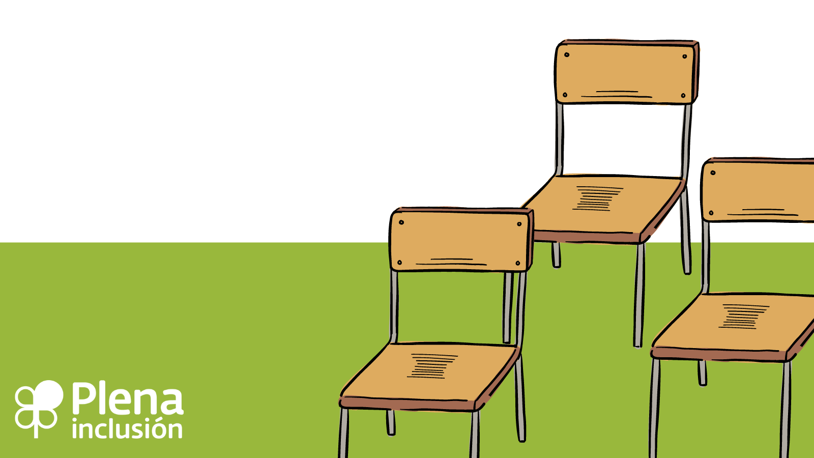 ilustración notiweb ciclo educación sillas de aula y logo Plena inclusión
