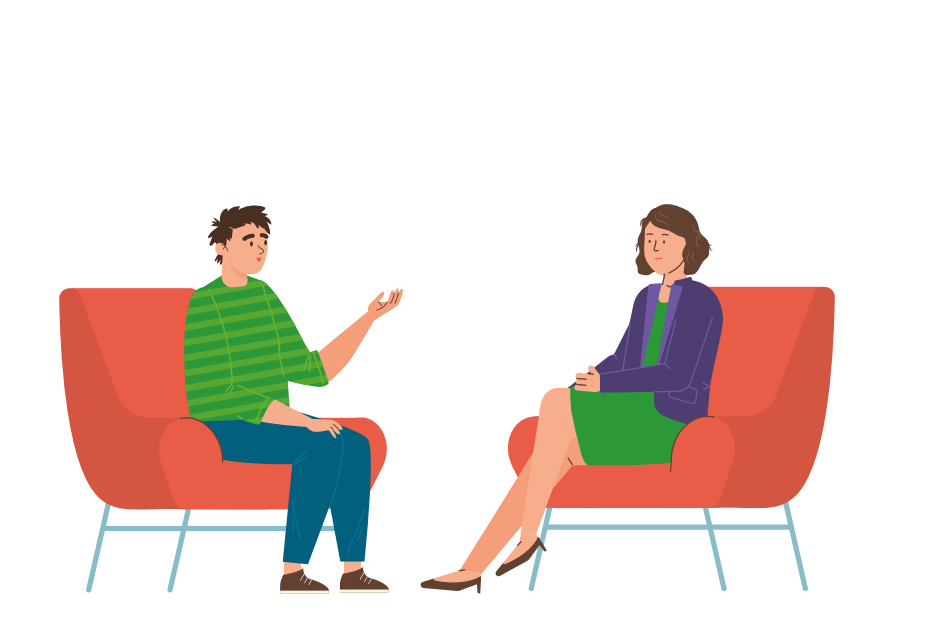 ilustración apoyo natural personas hablan sofá sillón