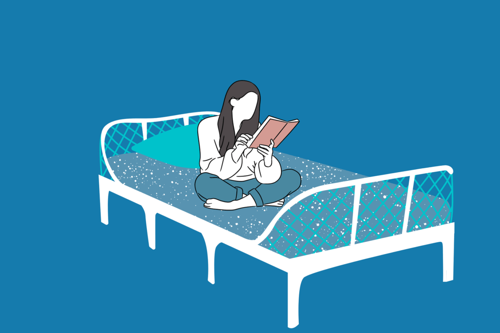 ilustración mujer leyendo leer libro sofá sillón cama