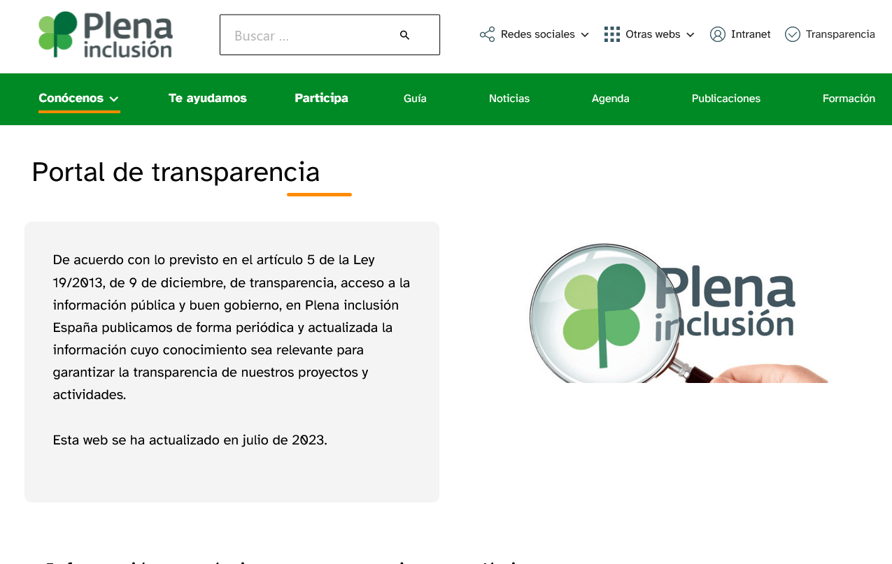 Ir a : Conoce el portal de Transparencia de Plena inclusión