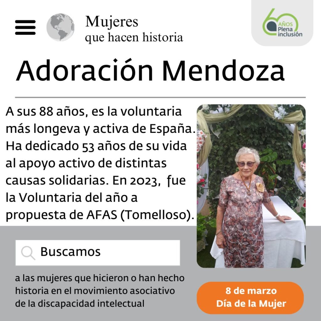 Adoración Mendoza, la voluntaria más longeva y activa de España que ha dedicado más de 50 años de su vida al apoyo de entidades como AFAS Tomelloso